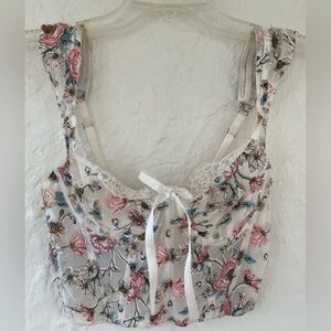 VICTORIA'S SECRET CREAM FLORAL UNLINED WIRED BRA TOP CORSET ZIP BACK 34B 32C